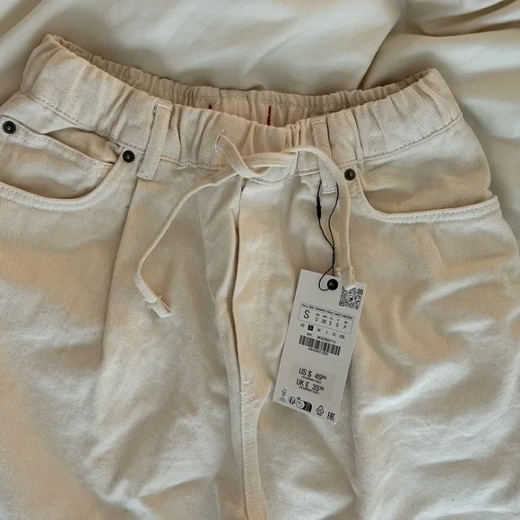 Zara Ecru Denim Wide Leg Pants - Picture 3 of 5